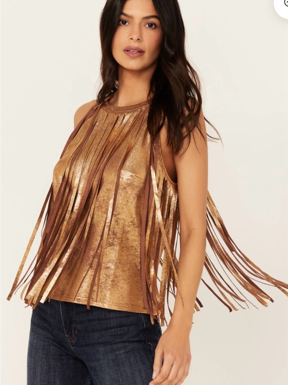 Idyllwind Metallic Bronze Fringe Tank Top